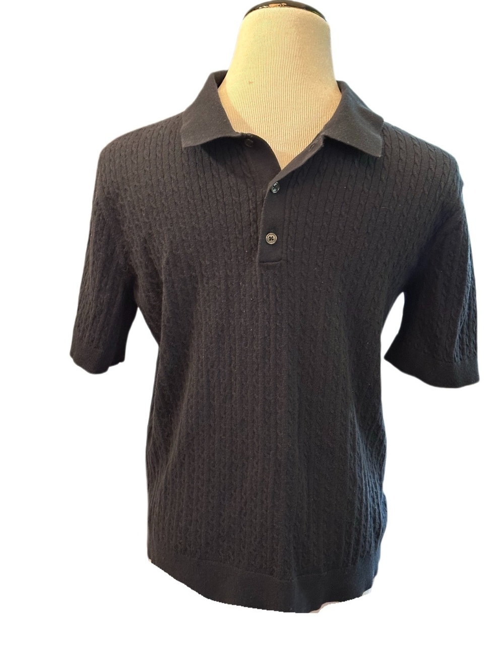 Tahari Navy Cable Knit Polo Shirt Men’s Sz M